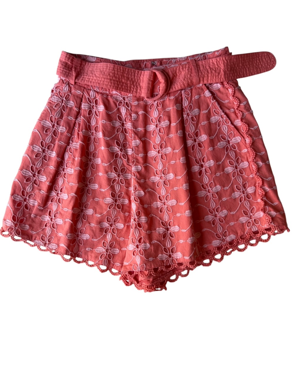 Coral ELLIE PLEATED Eyelet Belted SHORTS